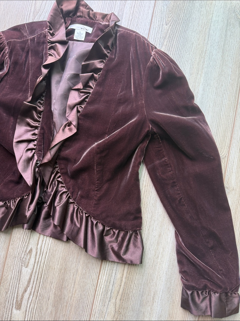 WD.NY Velvet Ruffle Blazer in Deep Plum - Picture 4 of 5